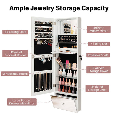 3-in-1 LED Jewellery Cabinet, Wall Mounted Lockable Jewelry Armoire with 3-Color LED Lights