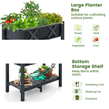 GiantexUK Raised Garden Bed, HIPS Elevated Planter Box with Storage Shelf