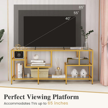 TV Stand for TVs up to 65 Inches, 147cm Tempered Glass Console Table TV Unit with Storage Shelves