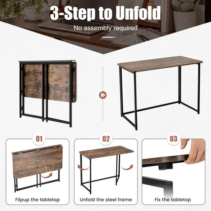 Folding Computer Desk, Simple PC Laptop Table Writing Workstation (Rustic Brown+Black, 100 x 50 x 72cm)