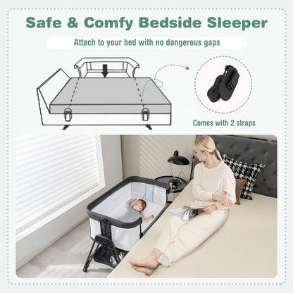 Baby Bedside Crib, Easy Folding Cot Bed with Mattress, All-Side Mesh, Storage Shelf and Travel Bag