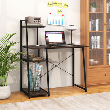 Wooden Computer Desk, 4 Tier Shelves Laptop Table with Foot Pads, Steel Frame Wide Desktop