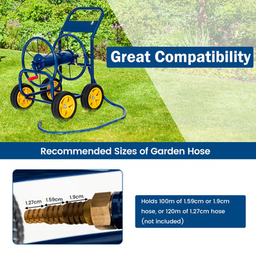 GiantexUK Garden Hose Trolley, Metal Hose Pipe Reel Cart with Wheels & Crank Handle