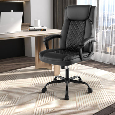 Swivel Office Chair with Padded Armrests and Rolling Metal Base