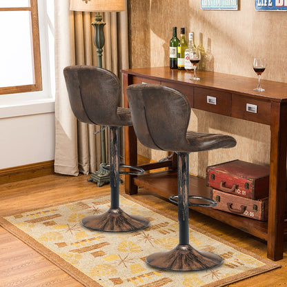 GiantexUK Bar Stools Set of 2, PU Leather Height Adjustable Bar Chairs with Gas Lift, Backrest, Footrest & Base