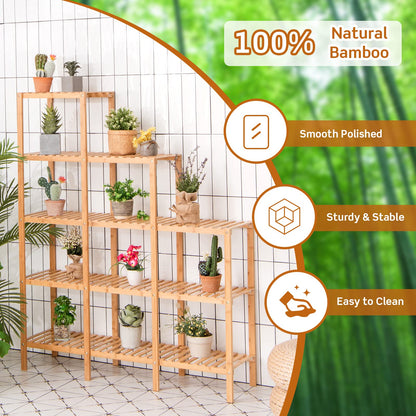 Bamboo Plant Stand, 5 Tiers Flower Shelf Rack, Indoor Outdoor Bonsai Holder Display Storage Organizer (114 x 31 x 141cm)