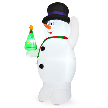 GiantexUK 8FT Christmas Inflatable Snowman, Cute Christmas Decoration with Tree and LED Lights