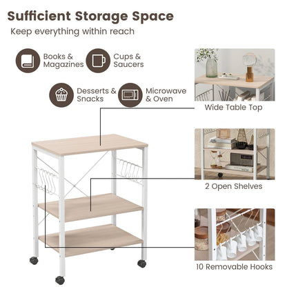 GiantexUK Kitchen Baker's Rack, 3 Tier Serving Cart Microwave Stand with Shelves, Lockable Wheels, 2 Adjustable Shelves