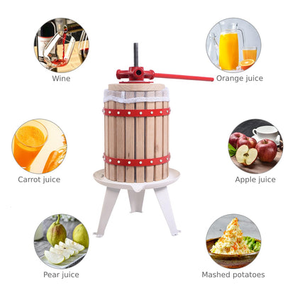 GiantexUK 6L Fruit Press, Wooden Apple Berry Wine Crusher with Straining Bag