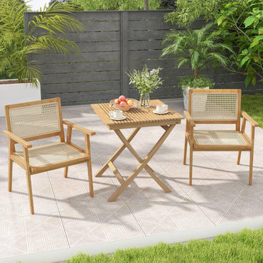 GiantexUK 70cm Folding Garden Table, Teak Wood Bistro Dining Table with Slatted Thickened Tabletop