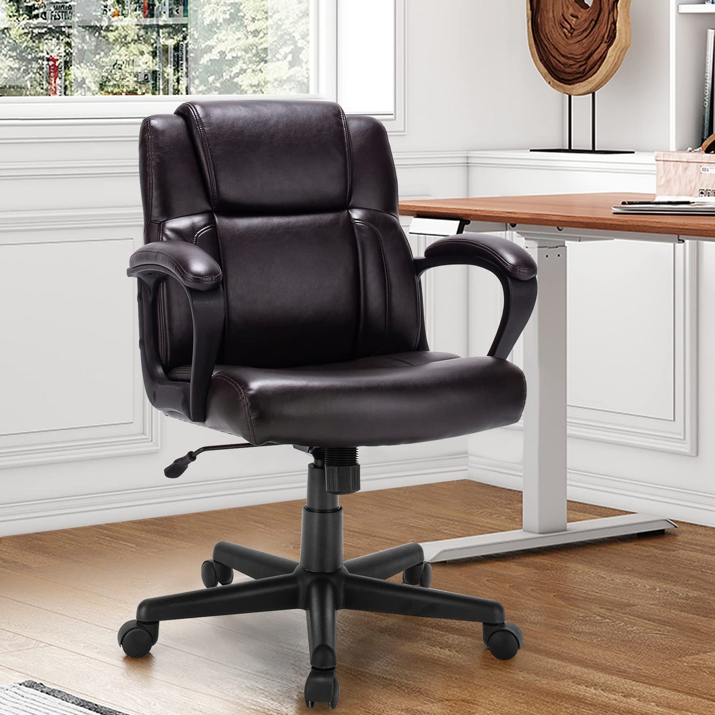 330LBS Big & Tall Executive Office Chair, Height Adjustable Leather Computer Desk Chair, Brown