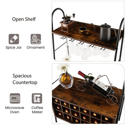 GiantexUK Wine Bar Cabinet, Freestanding Wine Baker’s Rack with Removable 18 Bottles Wine Rack