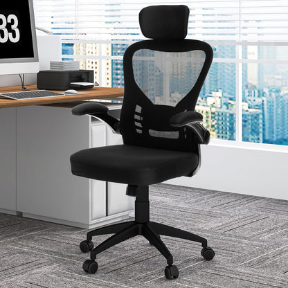 Mesh Office Chair, Ergonomic High Back Swivel Computer Desk Chair with Adjustable Headrest, Black