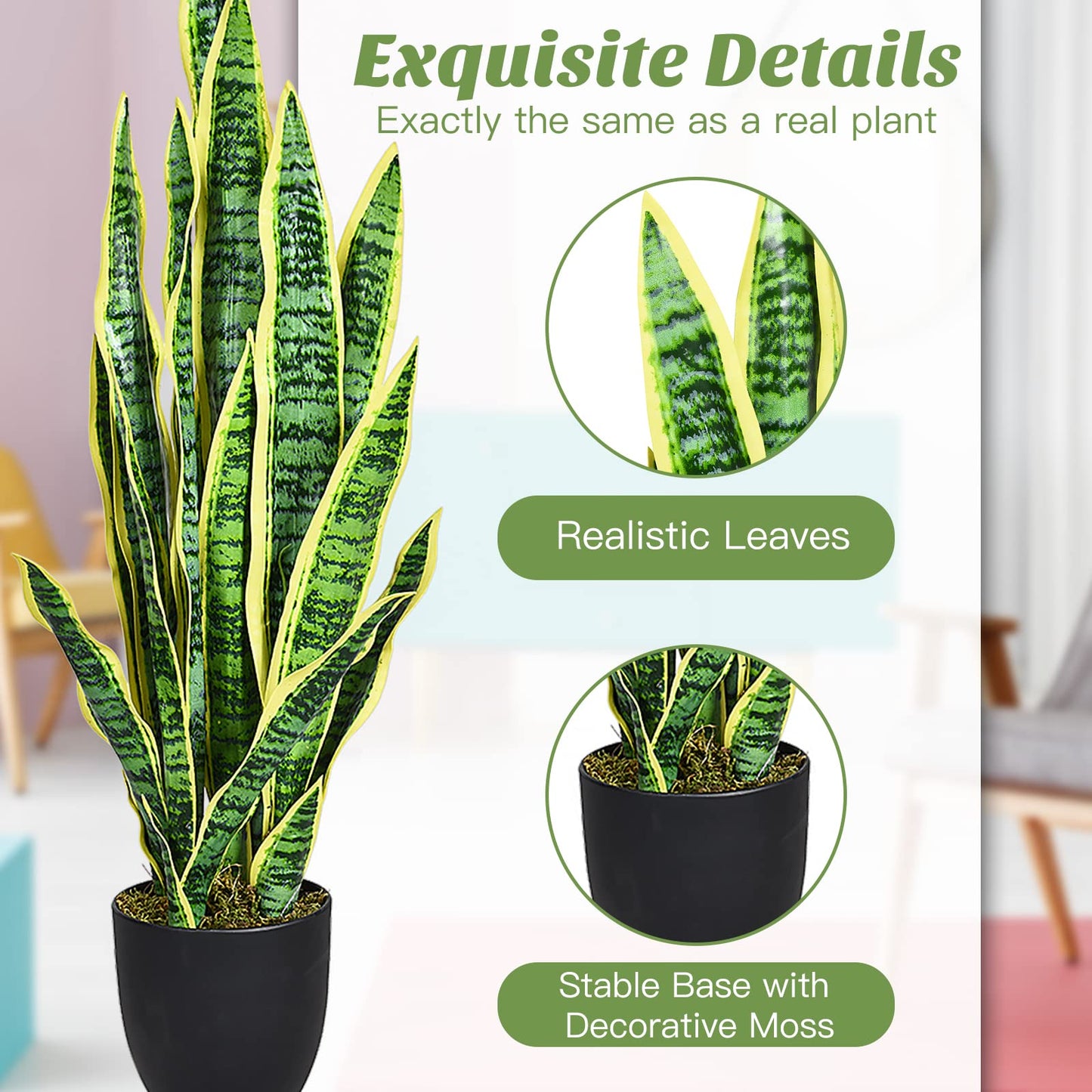 GiantexUK 93cm Fake Sansevieria, Artificial Snake Plant with Plastic Pot