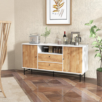 GiantexUK Storage Sideboard, Wooden Buffet Cabinet with 2 Drawers, 2 Sliding Doors, Open Compartment