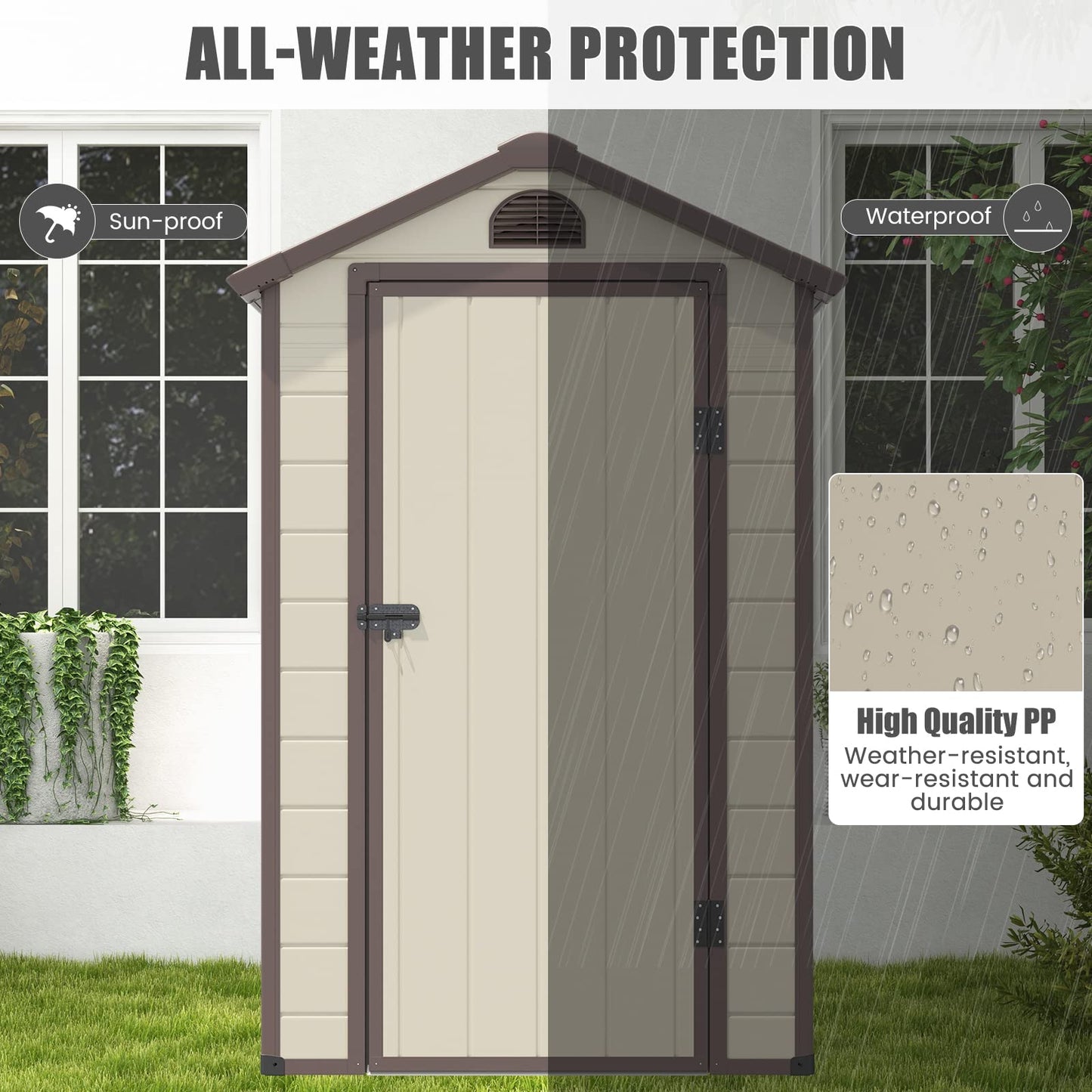 Outdoor Garden Storage Shed, 4.5 x 3.5 ft Weather Resistant Tool Storage House with Lockable Door