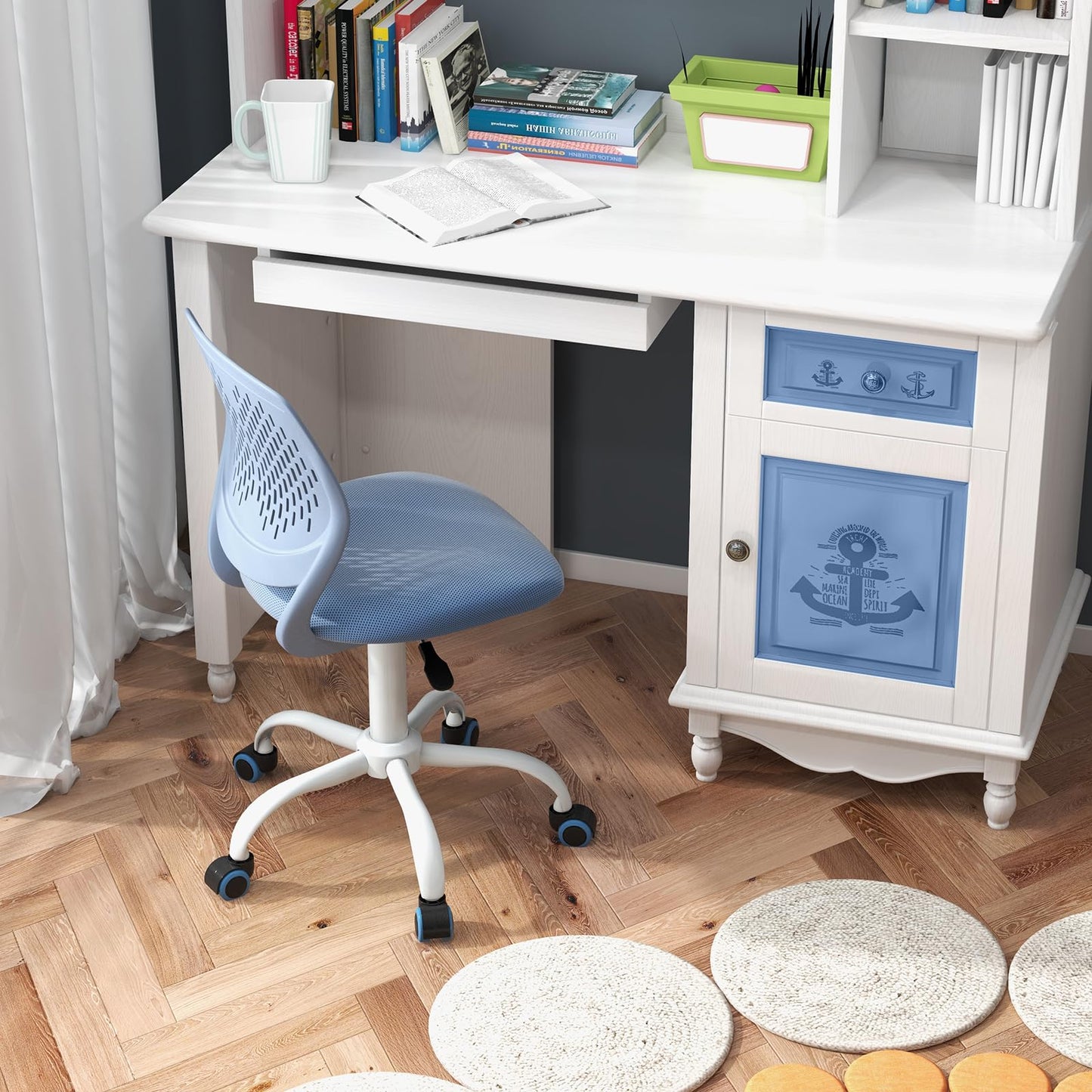 Kids Desk Chair, Height Adjustable Swivel Computer Chair with PU Casters & Gas Lift