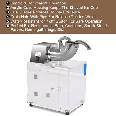 GiantexUK Commercial Ice Crusher Machine, 200KG/H Stainless Steel Electric Ice Shaver with Dual Blades & Large Box