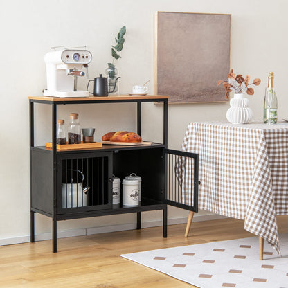 GiantexUK Storage Cabinet, Metal Frame Kitchen Sideboard with Open Shelf & 2 Doors, Freestanding Accent Cupboard Buffet Console Table