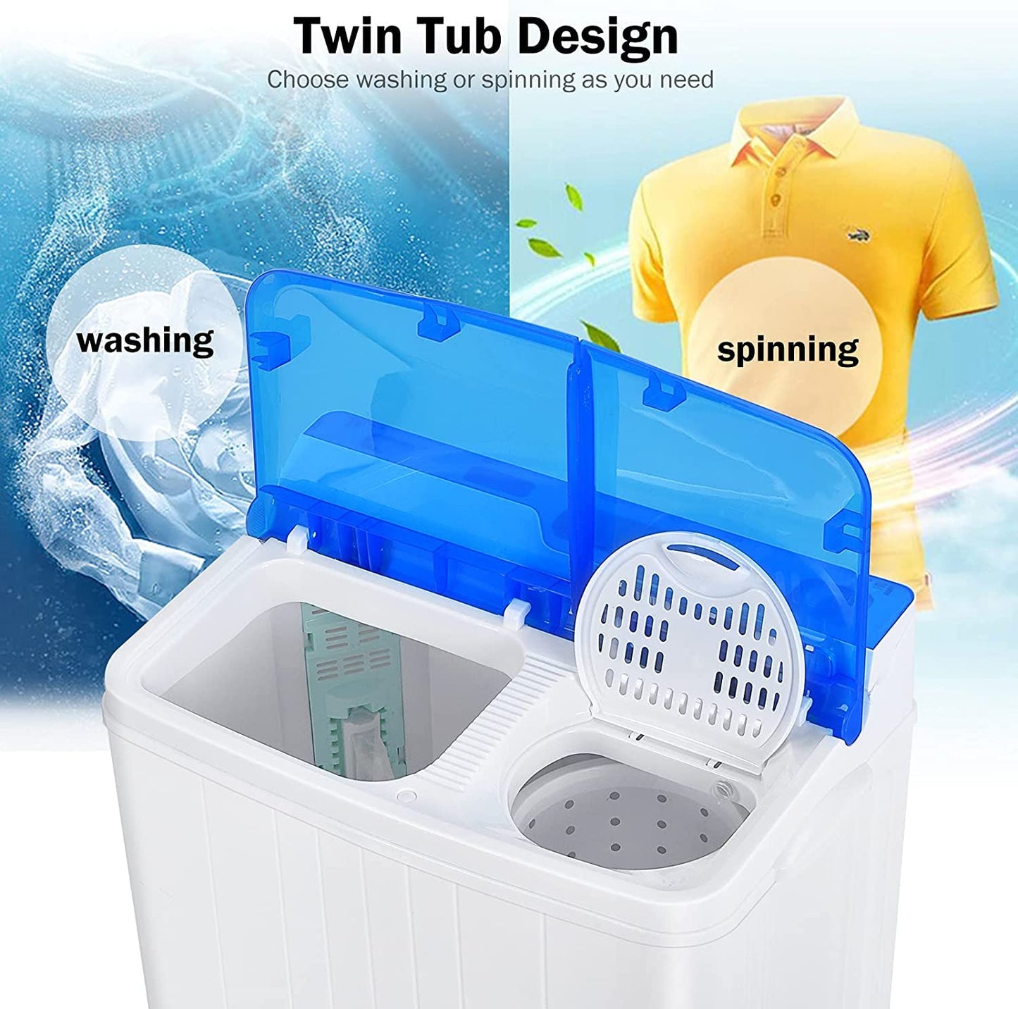 GiantexUK Twin Tub Washing Machine, 4.5KG Compact Washing Machine and Spin Dryer Combo with 3 Modes, Drainage & Timer(3.5kg Washer 1kg Dryer, Blue+White)