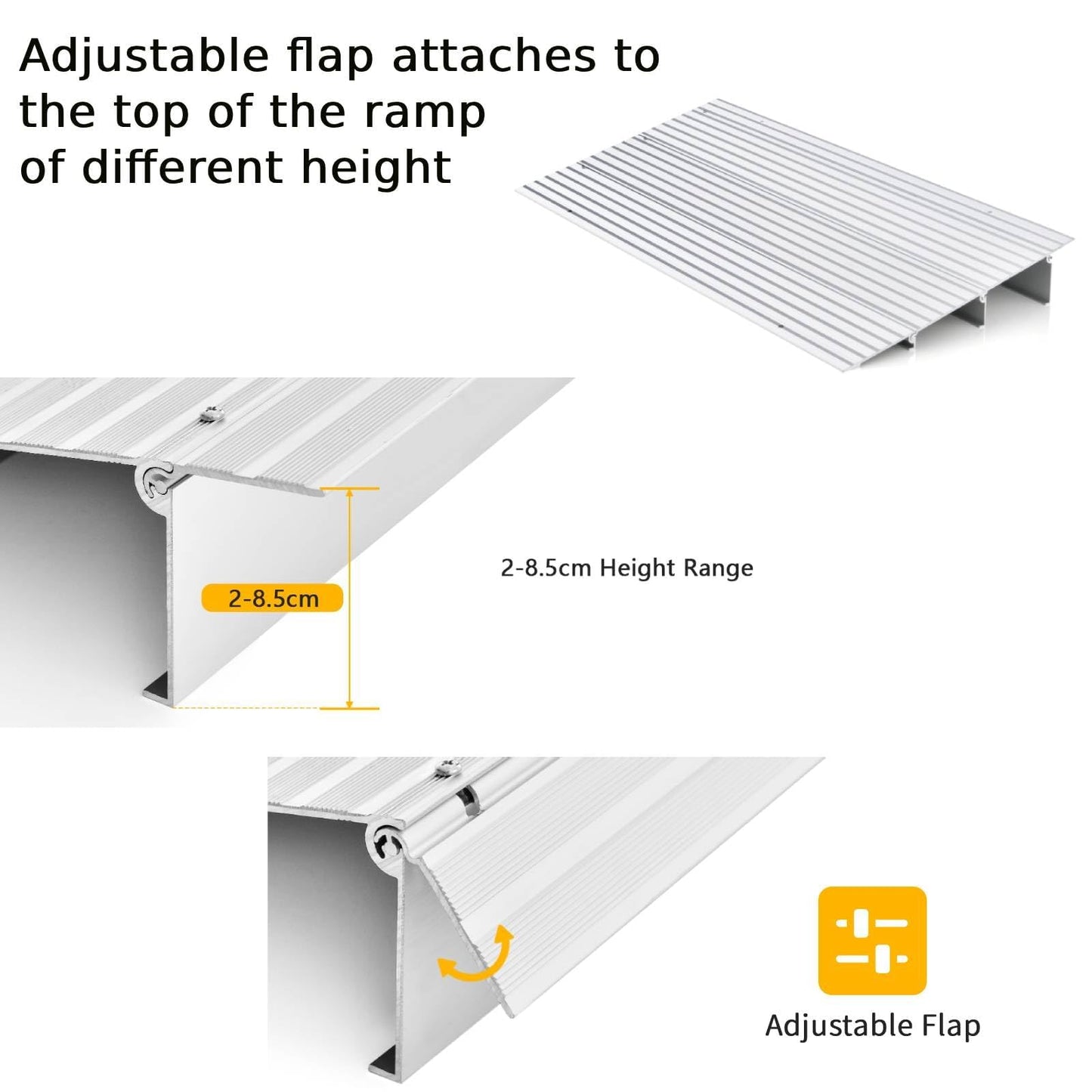 GiantexUK Aluminum Threshold Ramp, 87x42/55/67cm Non-slip Wheelchair Ramp with Adjustable Pivoting Flap