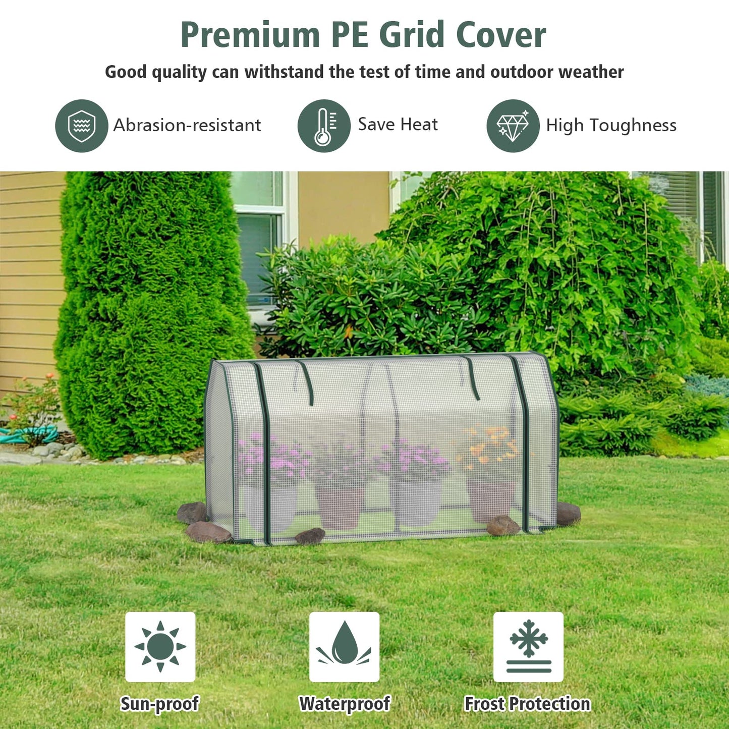 GiantexUK Mini Greenhouse, Steel Frame Poly Tunnel Growhouse with PE Cover & Roll-up Zipper Door