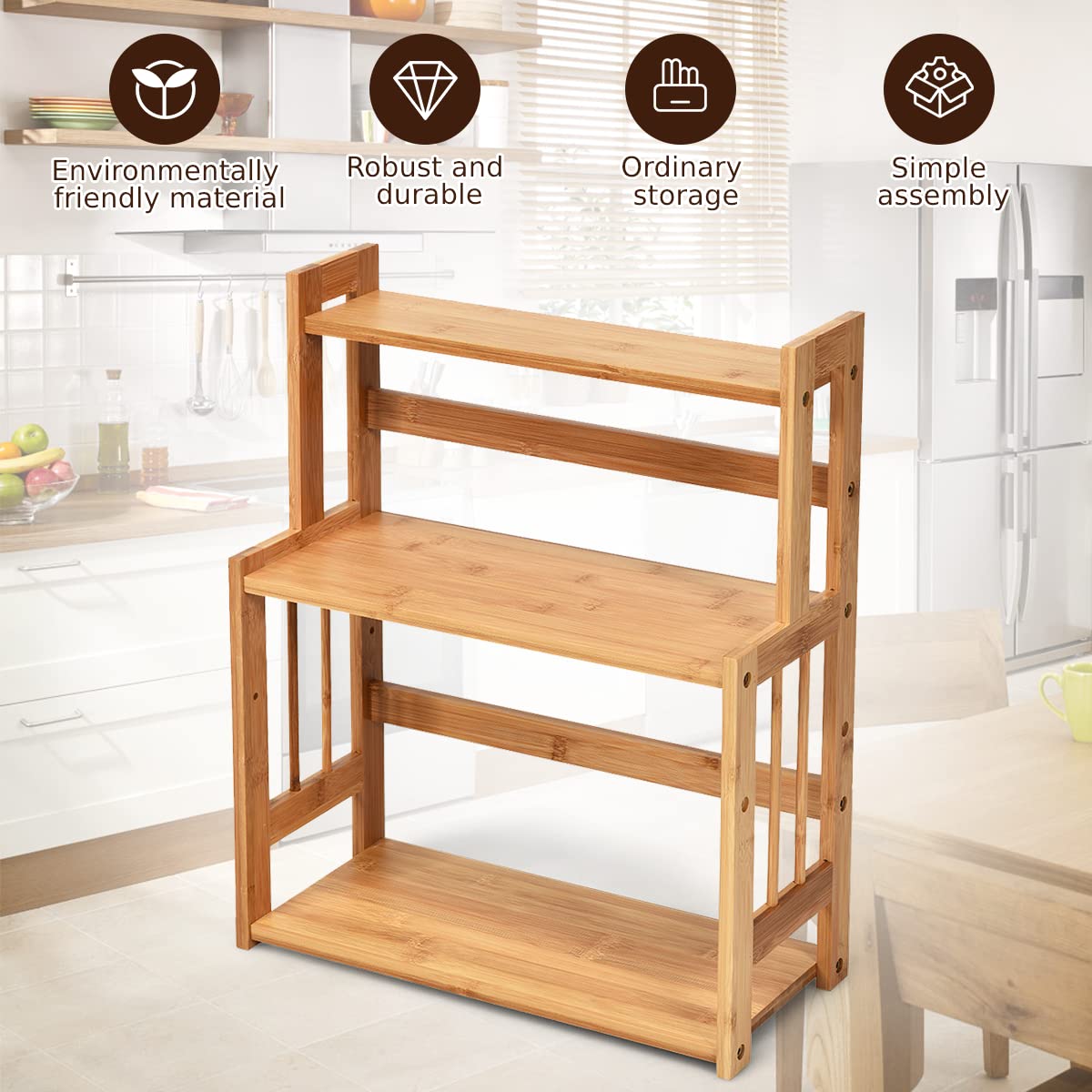 GiantexUK 3-Tier Spice Rack, Bamboo Kitchen Countertop Storage Organizer with Adjustable Shelf