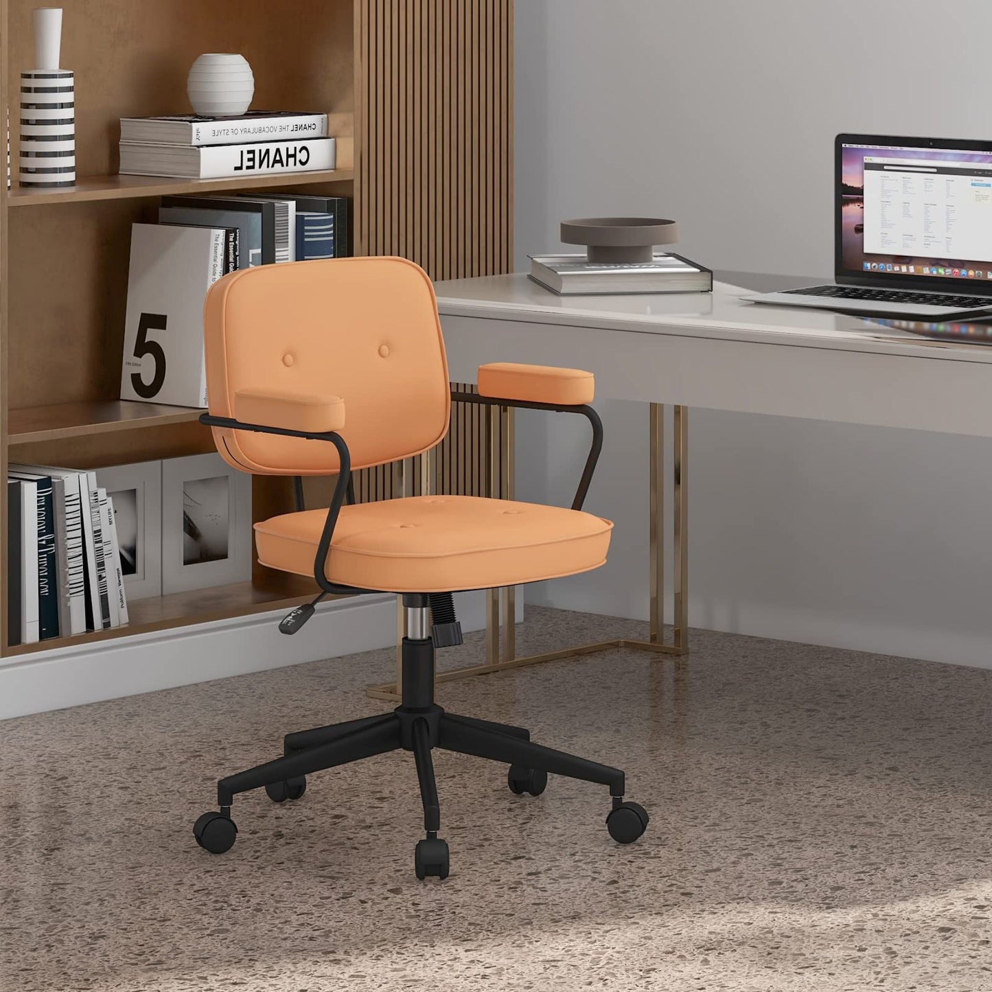 PU Leather Office Chair, Height Adjustable Rocking Swivel Computer Desk Chairs