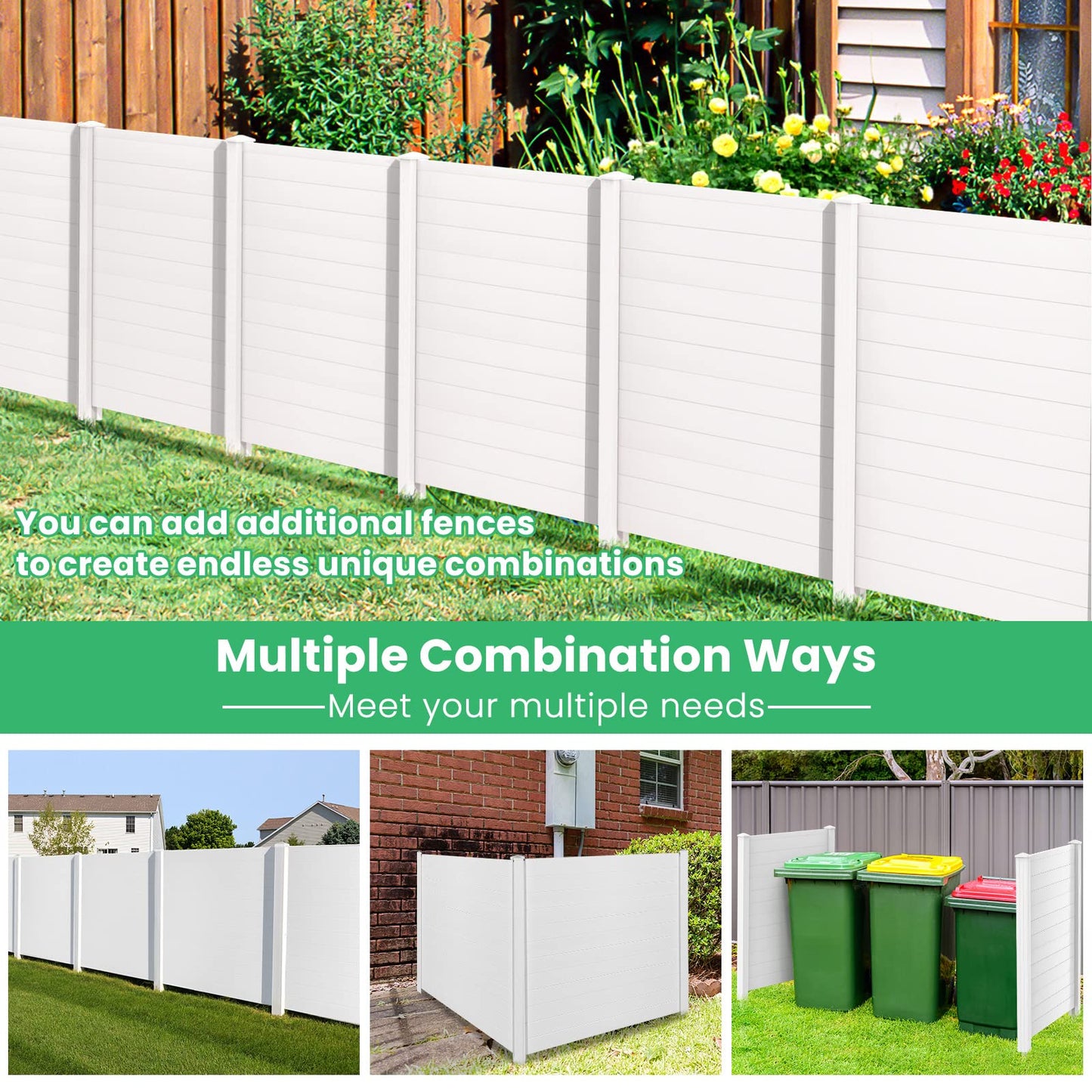 2 Panels Outdoor Privacy Screen, 123cm Decorative Fence Trash Can Enclosure with 3 Stakes