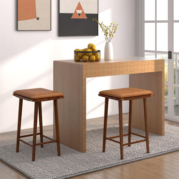 GiantexUK Bar Stools Set of 2, Wooden Saddle Style Stools with Removable PU Leather Cushion