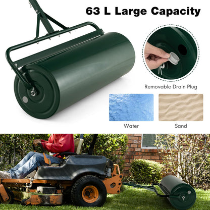 GiantexUK 63L Garden Lawn Roller, Water/Sand Filled Lawn leveller with Scraper Drum & Removable Drain Plug (T-Handle)