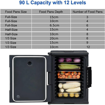 GiantexUK Insulated Food Pan Carrier, 90L Stackable Food Delivery Container with Handles & 6 Shelf Dividers