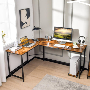 L-Shaped Computer Desk, 168cm Metal Frame Corner Writing Workstation with Charging Station