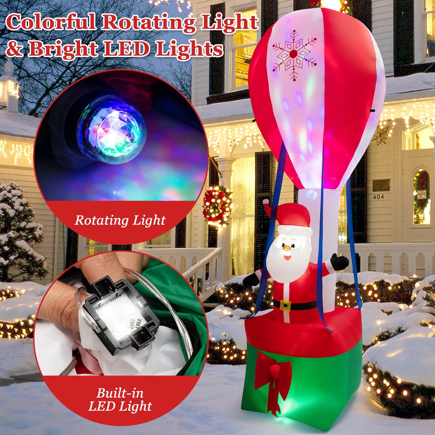 12FT Christmas Santa Claus, Xmas Hot Air Balloon Decoration with LED Lights