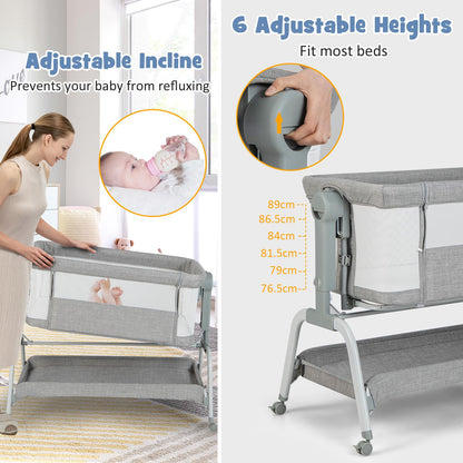 4-in-1 Baby Bedside Crib, Heights Adjustable Rocking Bassinet with Mattress, Detachable Net