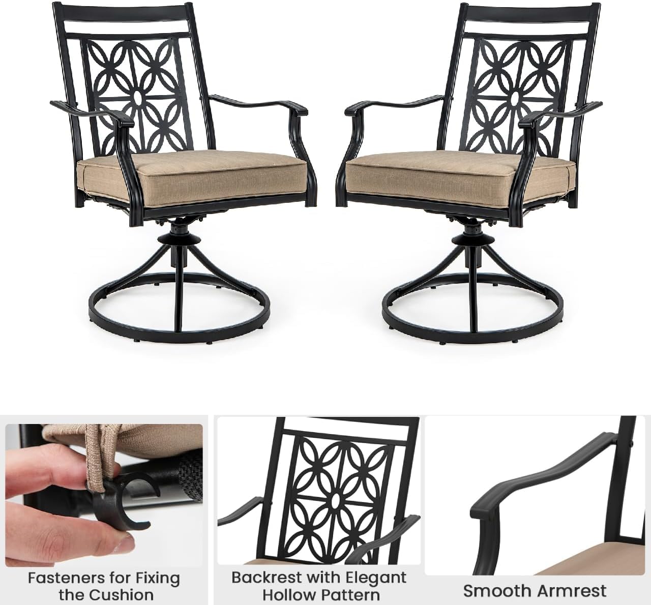 GiantexUK 3 Piece Patio Bistro Set, Cast Aluminum Table and Chairs with Round Coffee Table and 2 Armchairs