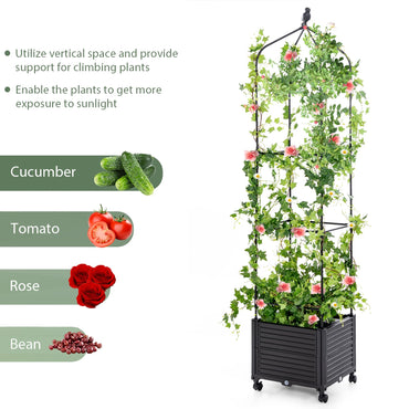 GiantexUK Raised Garden Bed with Trellis, Adjustable Rolling Planter Pox with Wheels, Self Watering & Drainage System