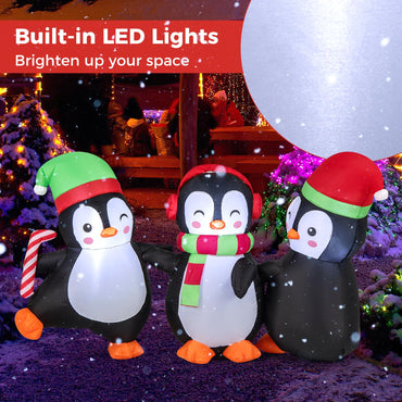 Inflatable Christmas Snowman and Penguins, Blow up Xmas Decoration with LED Lights (3 Penguins)