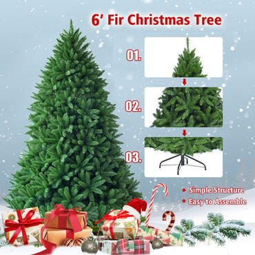 6FT Artificial Christmas Tree, Hinged Green Xmas Trees with Foldable Metal Stand, Unlit Xmas Decorative Tree for Holiday Festival