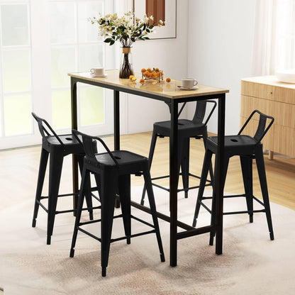 GiantexUK Metal Bar Stools Set of 4, Stackable Kitchen Chairs with Low Backrest, Footrests & Non-Slip Foot Pads, 40 x 43 x 77cm