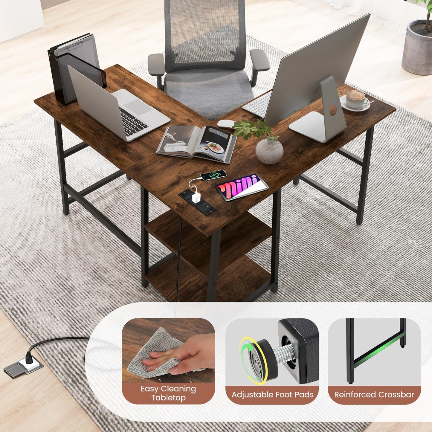 120cm L-Shaped Computer Desk, Large Desktop 2-Person Corner Writing Workstation