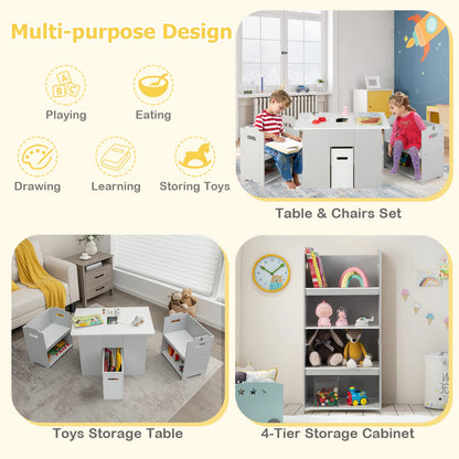 Kids Table and Chair Set, Wooden Toddler Activity Tables with Removable Storage Bin & Lid