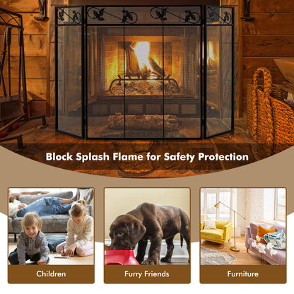 GiantexUK 3-Panel Folding Fire Guard, Metal Mesh Fireplace Screen, Heavy Duty Freestanding Spark Guard Safety Barrier