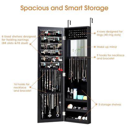 2-in-1 Jewelry Cabinet, Wall-mounted Jewellery Organizer with Full Length Mirror & Built-in Mirror