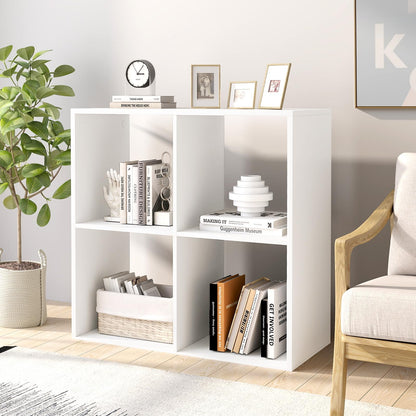 4 Cube Bookcase, Wooden Bookshelf Open Display Shelving Unit with Anti-Tipping Device (White, 70 x 33 x 70cm)