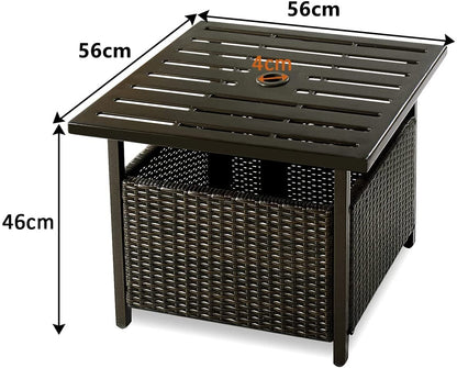 GiantexUK Rattan Outdoor Furniture Side Table, Patio Wicker Umbrella Side Table with Umbrella Hole