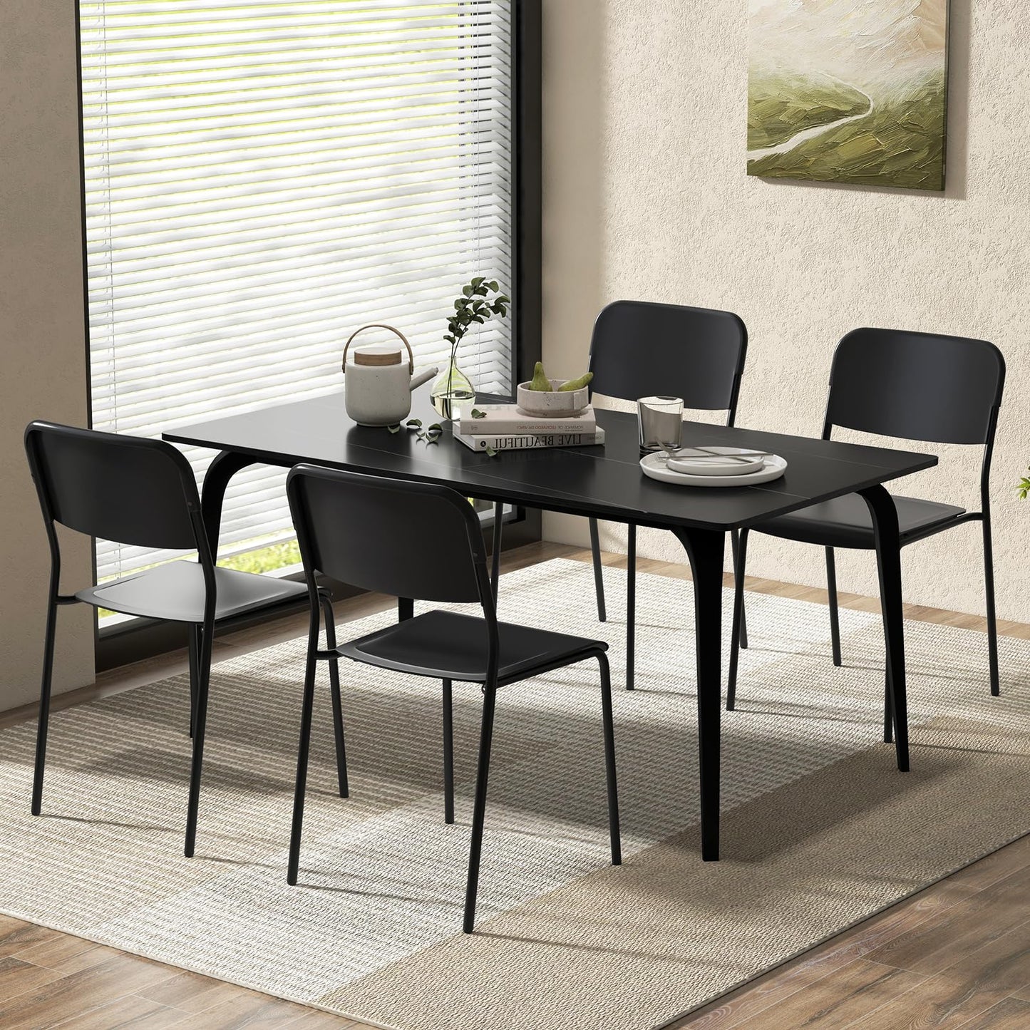 Dining Chairs Set of 4, Stackable Kitchen Chairs with Tilted Backrest