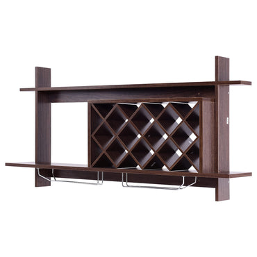 GiantexUK Wall Mounted Wine Rack, Floating Wine Storage Shelf with Goblet Holder