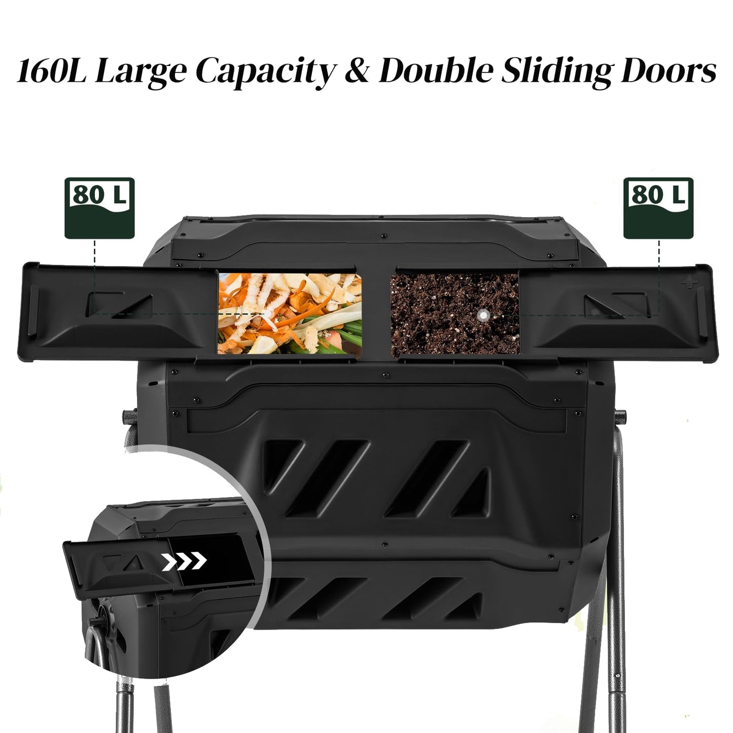 GiantexUK 160L Garden Tumbling Composter, Dual Chamber Compost Tumbler Bin with 2 Sliding Doors