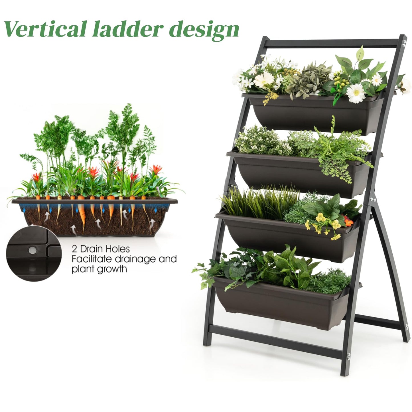 GiantexUK Raised Garden Bed, 4 Tier Vertical Ladder Planter with Removable Trays and Drainage Holes